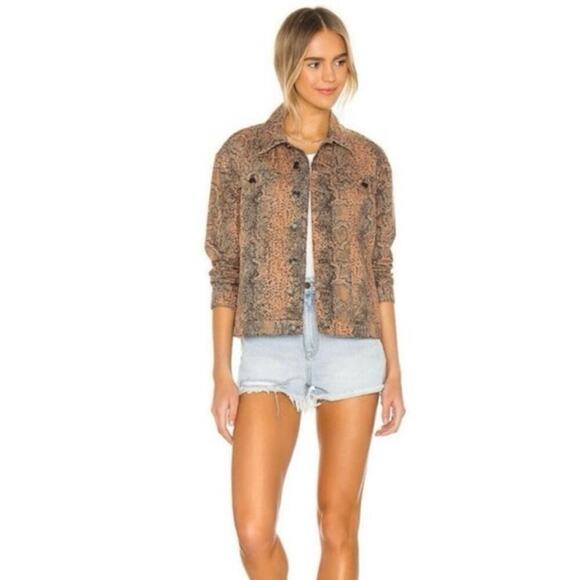 NWOT Free People Snake Trucker Jacket XS Brown Snakeskin Print Denim Cotton - Picture 5 of 14